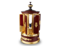 A contemporary maroon lacquer and metal gilt singing bird cigar dispenser carousel, by Reuge