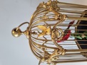 A stunning and very fine  Hexagonal  shaped, gilt bronze and Sevres plaque single singing bird-in-cage, by Bontems