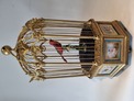 A stunning and very fine  Hexagonal  shaped, gilt bronze and Sevres plaque single singing bird-in-cage, by Bontems