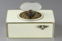  Silver and full cream guilloche enamel singing bird box