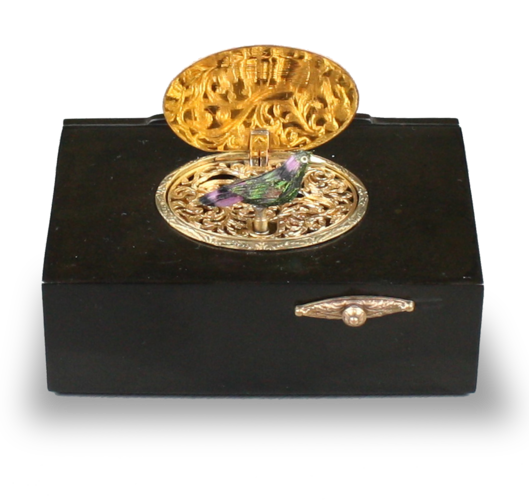 Antique Composition tortoiseshell and gilt metal singing bird box