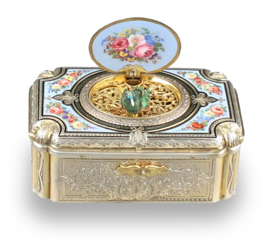 Antique silver-gilt and enamel singing bird box, by Charles Bruguier