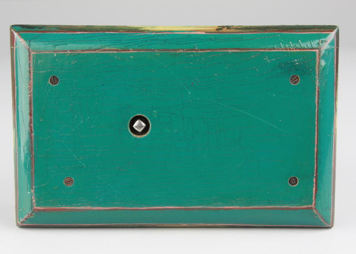 Antique silver gilt and finely painted sarcophagus-form wooden singing bird box, by E. Flajoulot