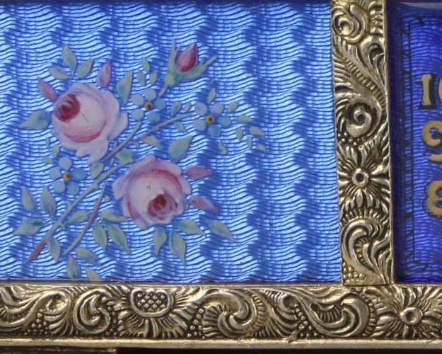 Sterling silver gilt, pictorial and enamel singing bird box with timepiece, movement by C. H. Marguerat